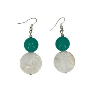 Turquoise and White Mother of Pearl Beaded Dangle Earrings Upcycled
